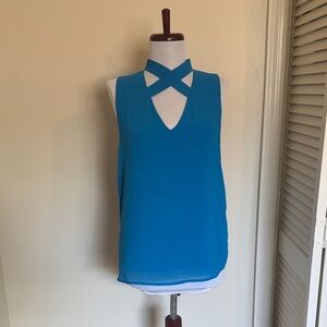 Shinestar Teal Cross-Neck Tank Top